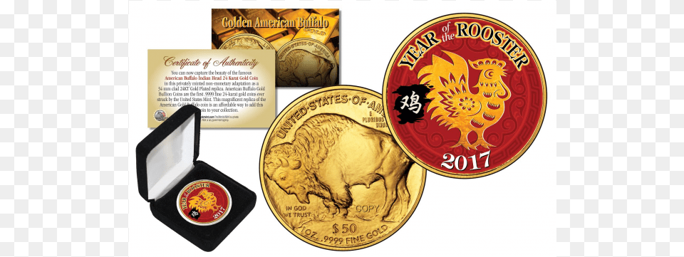 2017 Chinese New Year Year Of The Rooster 24 Karat Buffalo Gold Coin Limited Edition, Money Free Transparent Png