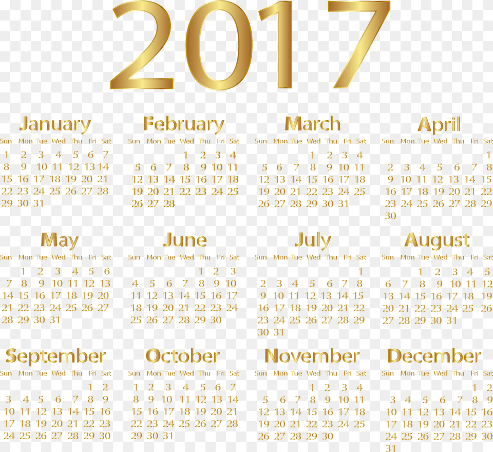 2017 Gold Calendar Transparent Clip Art Png Image