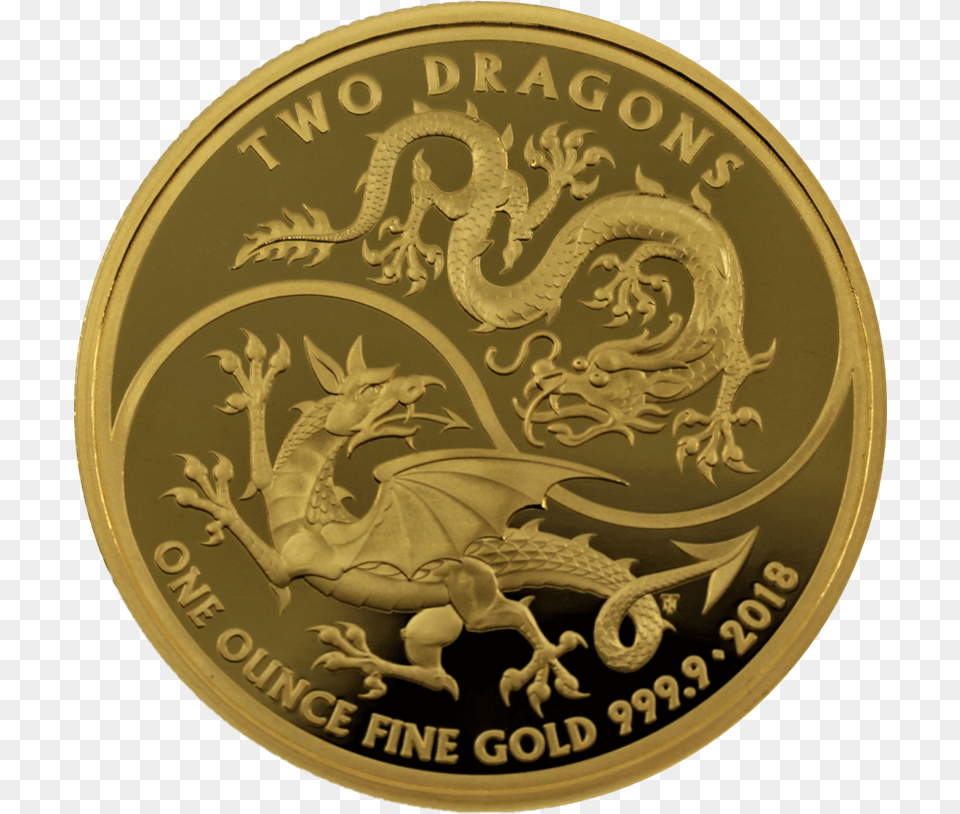 2018 1 Oz Great Britain Two Dragons 9999 Gold Proof Coin Battlefield 5 Logo, Money, Animal, Dinosaur, Reptile Free Png Download