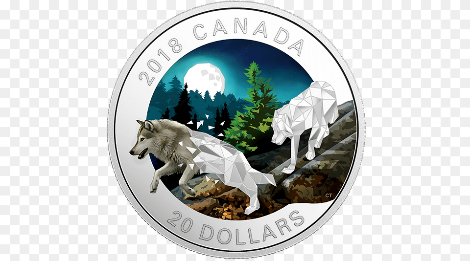 2018 20 Geometric Fauna Wolf Pure Silver Coin, Animal, Canine, Dog, Mammal Free Png Download
