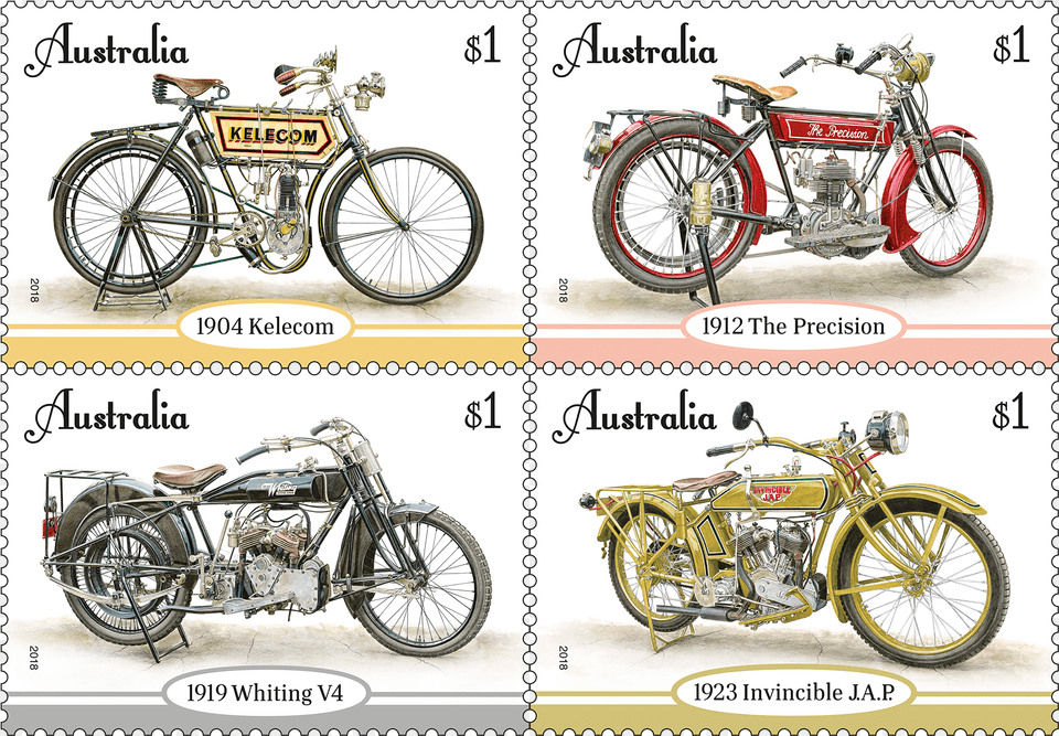 2018 Australian Stamps Vintage Motorcycles, Machine, Spoke, Bicycle, Transportation Free Png Download