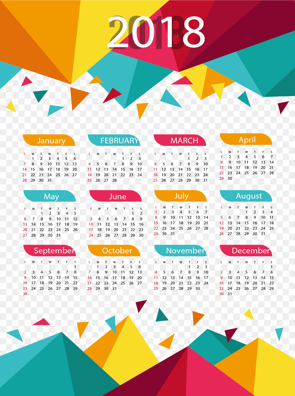 2018 Calendar Calendar 2018, Text Free Png