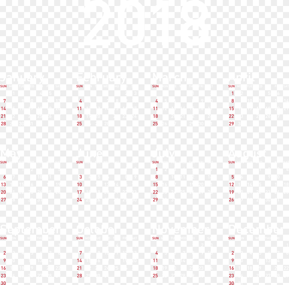 2018 Calendar Transparent Text Png Image