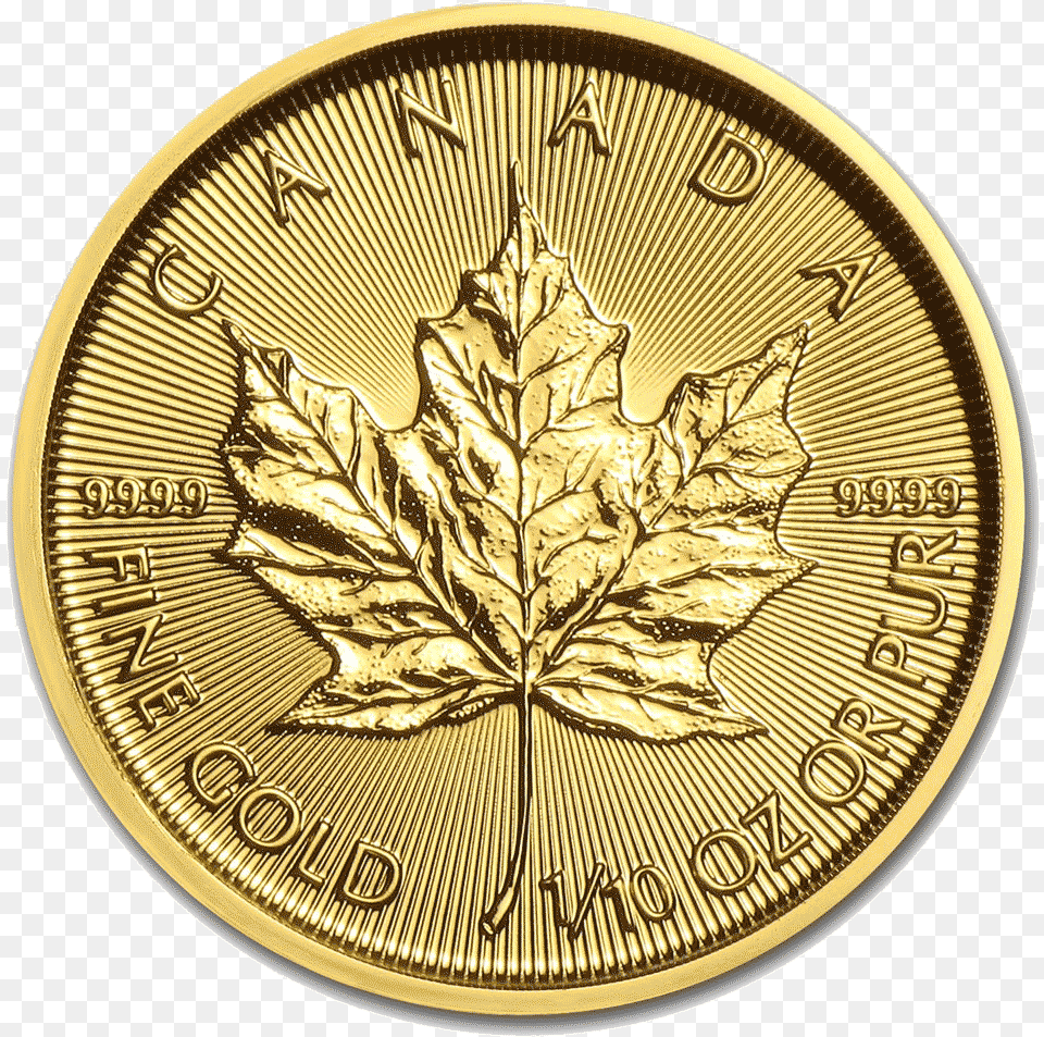 2018 Canadian Maple Leaf Gold Coin 1 10oz 1 10 Oz Gold Maple, Plant, Money, Wristwatch Free Transparent Png