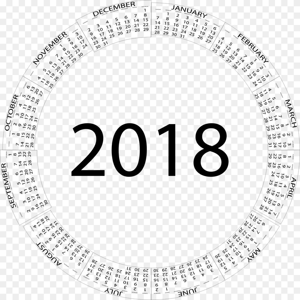 2018 Circular Calendar Circle Clipart 2018, Gray Png