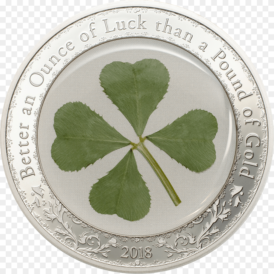 2018 Palau 5 Proof Silver Coin Four Leaf Clover One Ounce Of Luck Is Better, Plant, Plate, Money Free Png