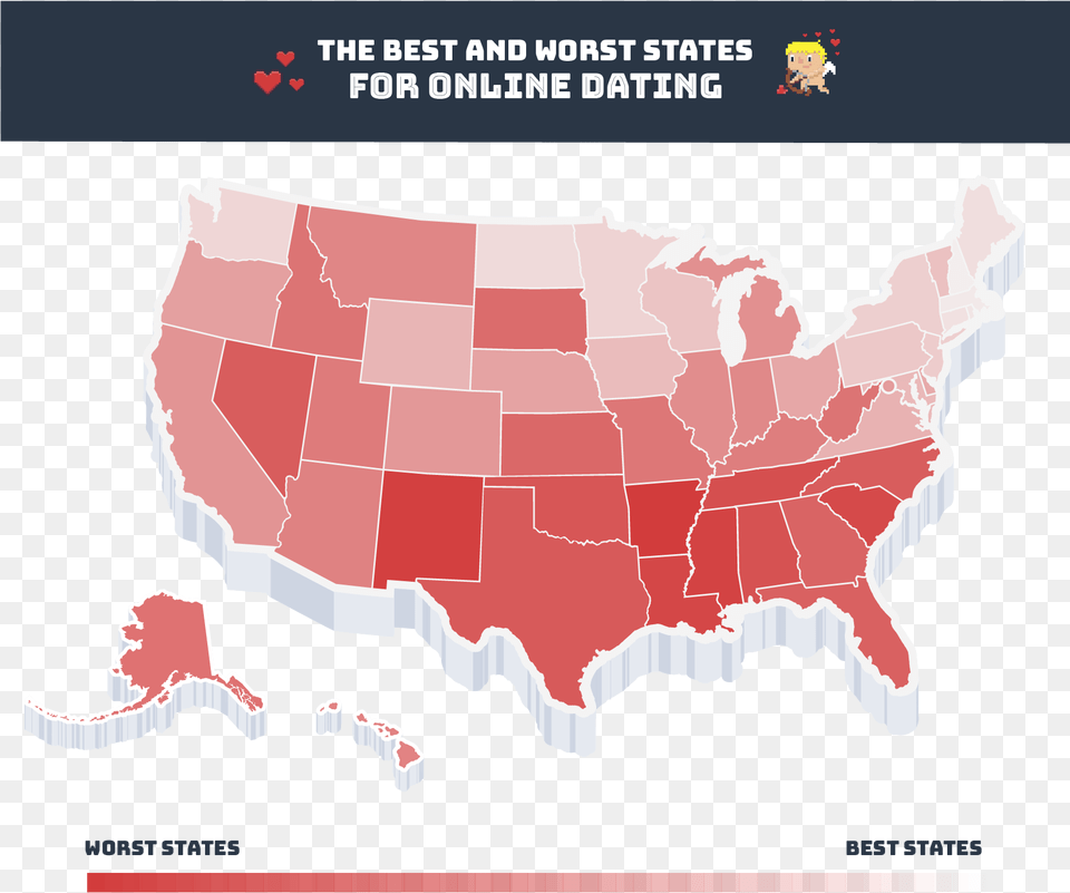 2018 S Best And Worst States For Online Dating John F Kennedy Library, Chart, Plot, Map, Nature Png Image