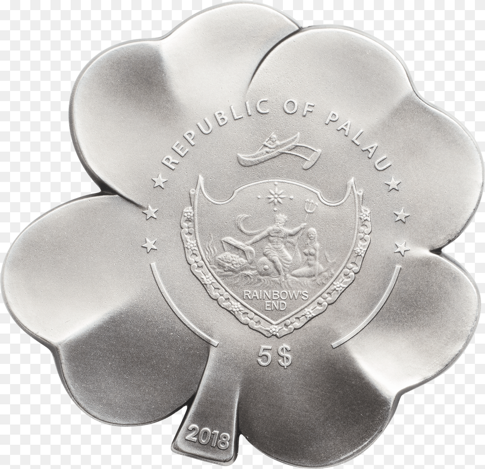 2018 Silver Fortune Four Leaf Clover Silver Coin, Logo, Person, Accessories Png