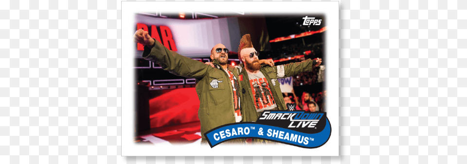 2018 Topps Wwe Heritage Cesaro Amp Sheamus Tag Teams Banner, Person, Beard, Clothing, Coat Free Png Download
