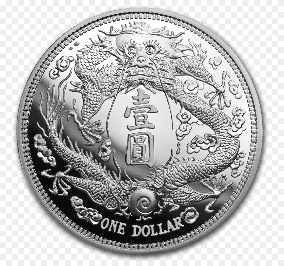 2019 1 Oz China Long Whiskered Dragon Dollar Four 999 Silver Restrike Premium Uncirculated Silver Coin, Money, Plate Free Png