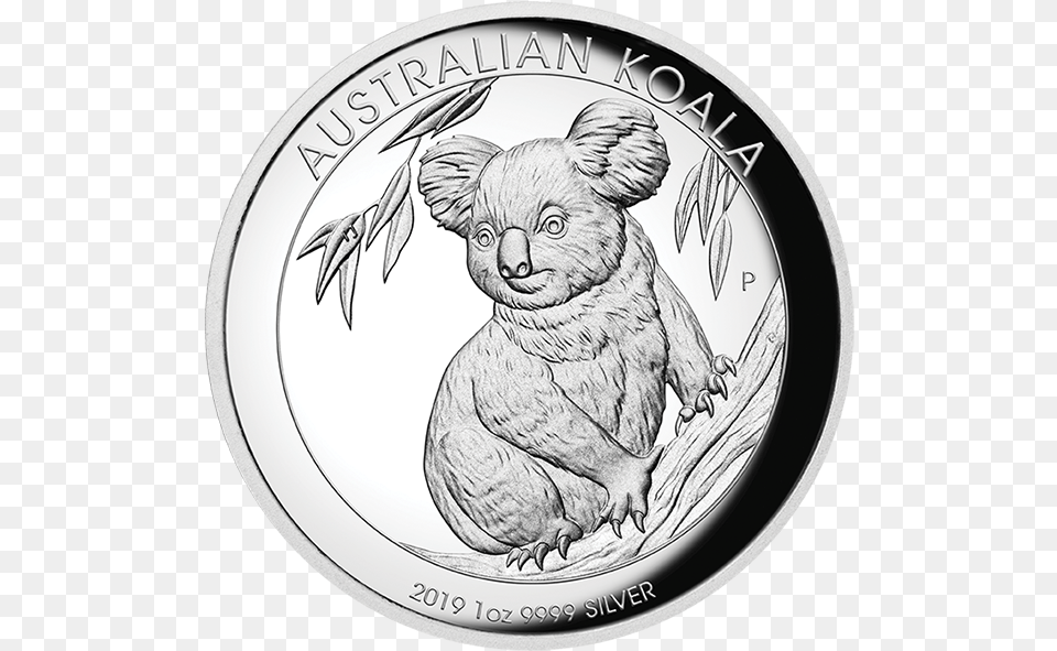 2019 Australian Koala 1oz Silver Proof High Relief Coin, Animal, Bird, Money Free Png