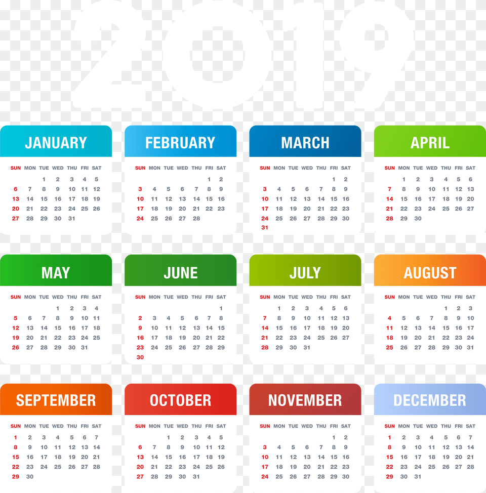 2019 Calendar Colorful Transparent Text Png Image