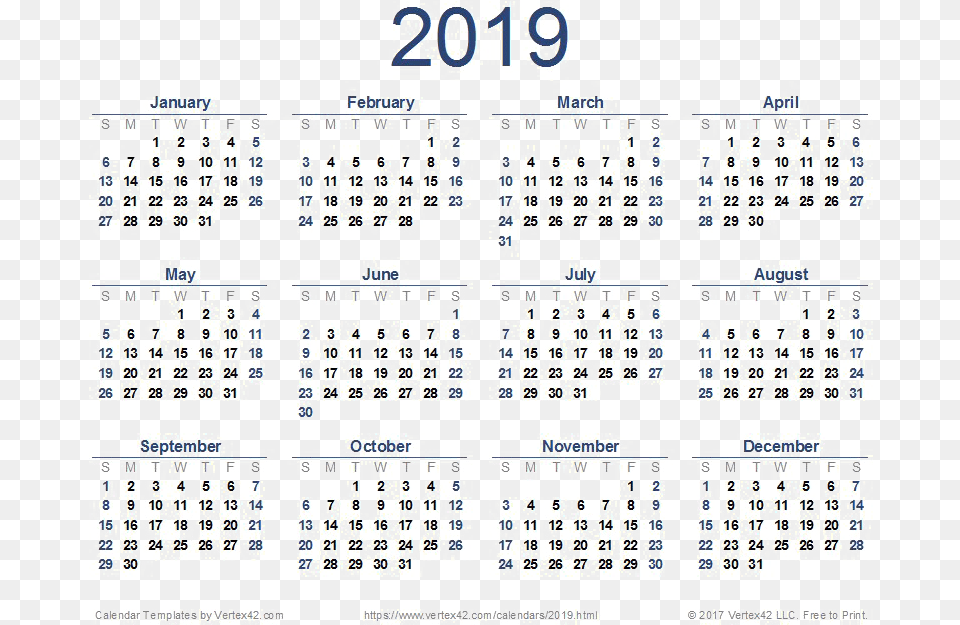 2019 Calendar Full Year Calendar 2019, Text, Scoreboard, Qr Code Free Png Download