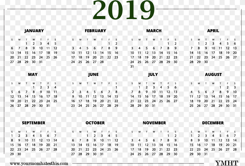 2019 Calendar Transparent Green Design 2019 Calendar No Background, Text, Electronics, Screen, Computer Hardware Free Png