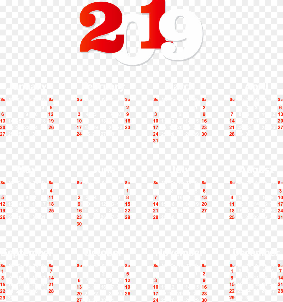 2019 Calendar White Transparent Clip Art, Text, Scoreboard Free Png Download