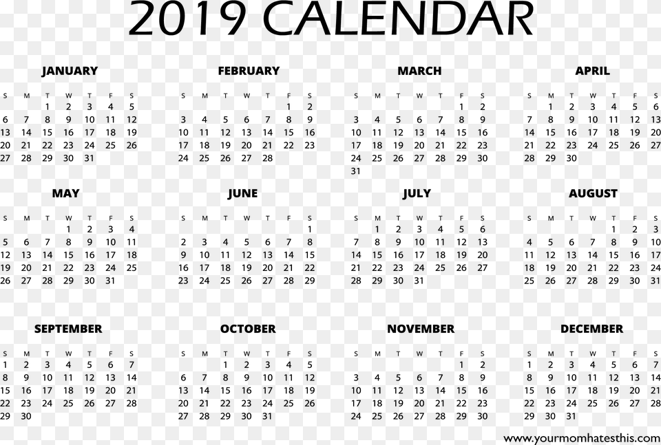 2019 Full Hd Calendar Free Printable, Gray Png Image