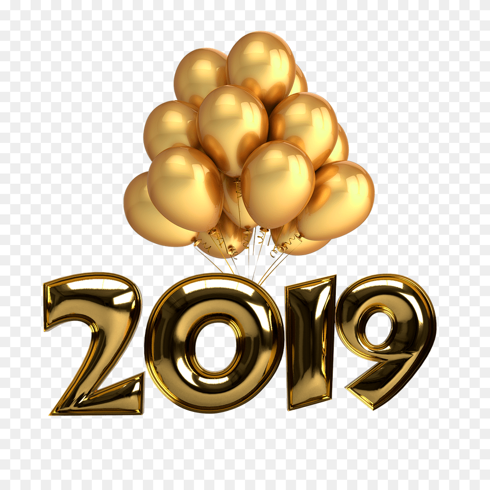 2019 Golden Balloons Party New Year, Gold, Number, Symbol, Text Free Png Download