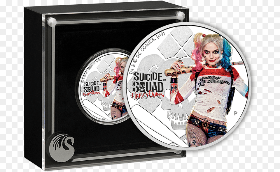 2019 Harley Quinn 1oz Silver Proof Coin Product Photo Harley Quinn Coin, Adult, Person, Female, Woman Png Image