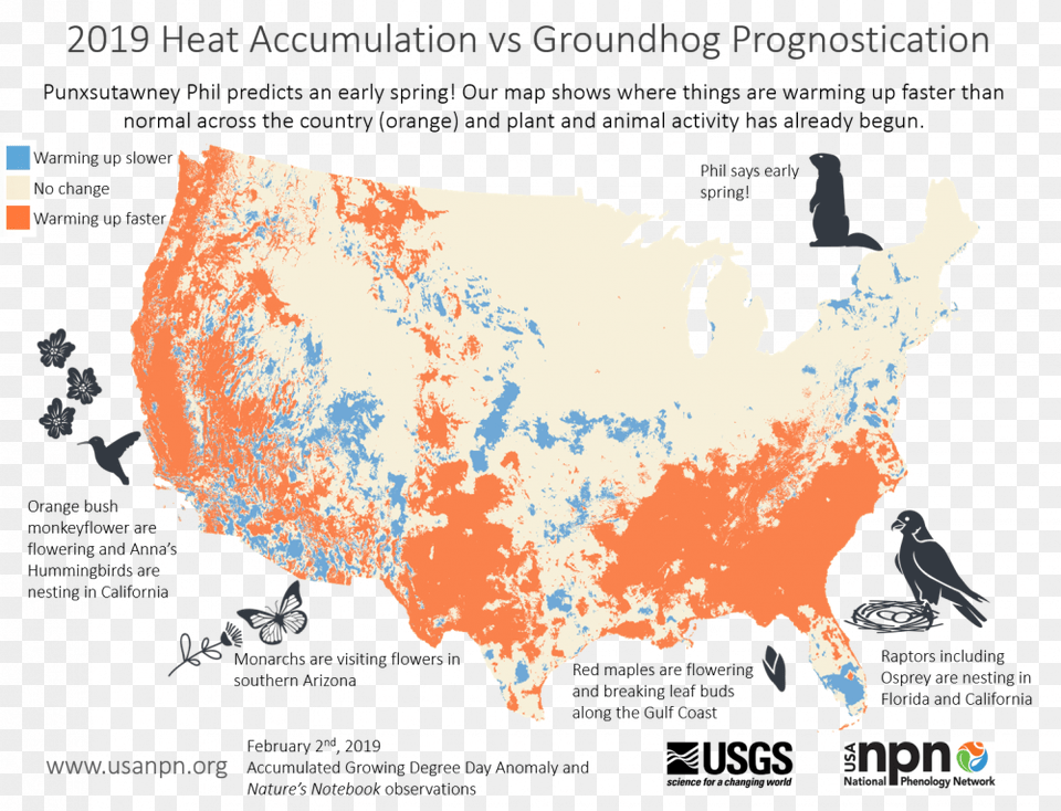 2019 Heat Accumulation Vs Groundhog Prognostication Spring Bloom Map 2019, Atlas, Chart, Diagram, Plot Free Transparent Png
