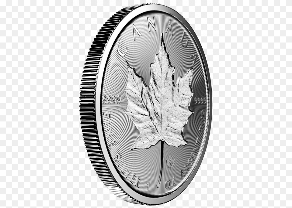 2019 Incuse Canadian Maple Leaf Silver Coins Gold Spot Incuse Maple Leaf Coin, Plant, Wristwatch, Money Free Png