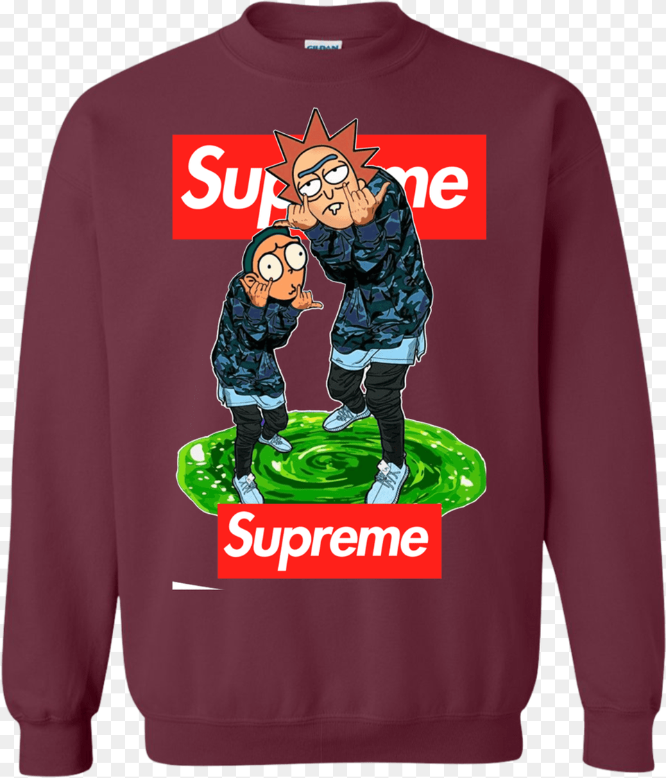 2019 Official Supreme Rick And Morty Shirt Sweater Supreme X Rick And Morty Hoodie, Sweatshirt, Clothing, Knitwear, Long Sleeve Png Image