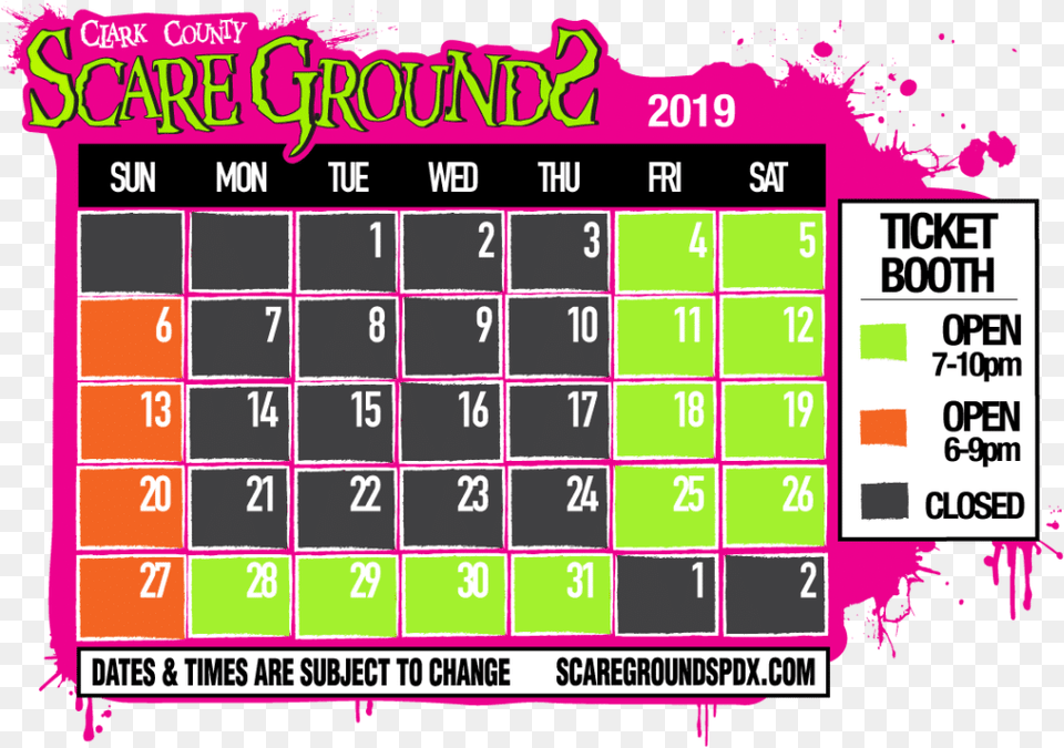 2019 Scaregrounds Haunted House Calendar Clark County Scaregrounds, Scoreboard, Text Png Image