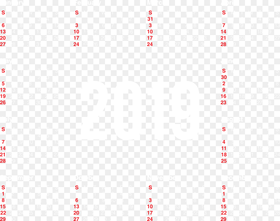 2019 White Calendar Image, Text Free Transparent Png