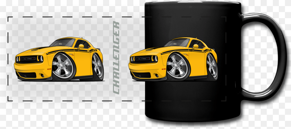 2019 Yellow Dodge Challenger Rt Muscle Car Art Full Color Panoramic Mug Mug, Alloy Wheel, Vehicle, Transportation, Tire Png Image