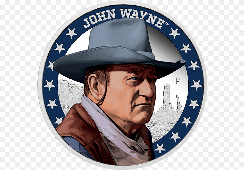 2020 1oz Tuvalu John Wayne 9999 Silver Proof Coin John Wayne, Clothing, Hat, Adult, Male Free Png Download