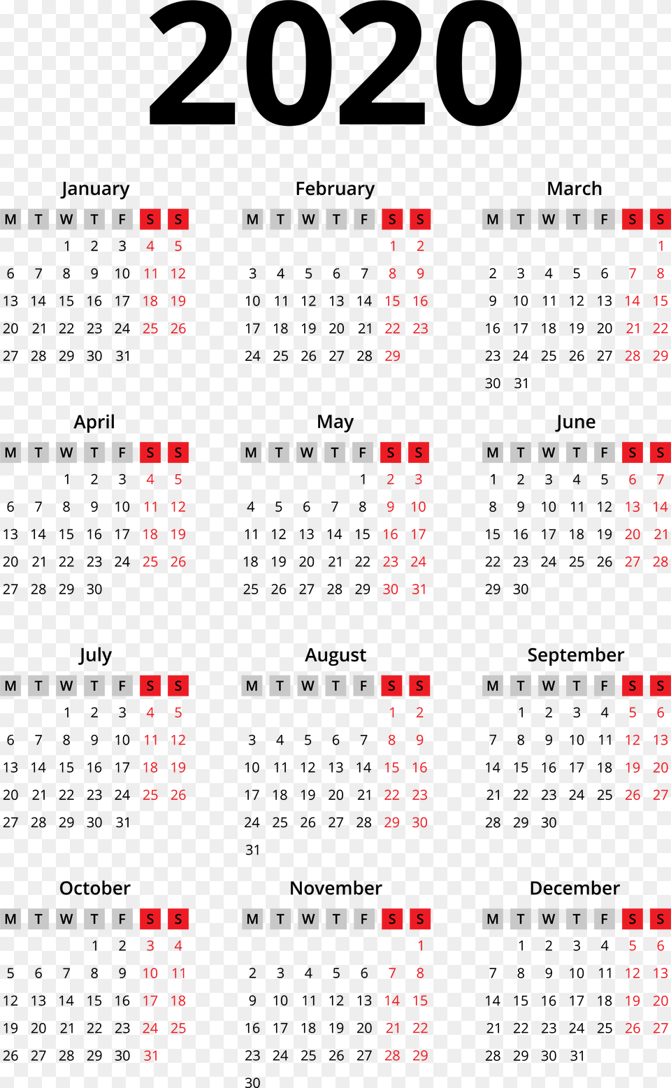 2020 Calendar Black Transparent Image Calendrier 2020 Transparent, Text, Scoreboard Free Png Download