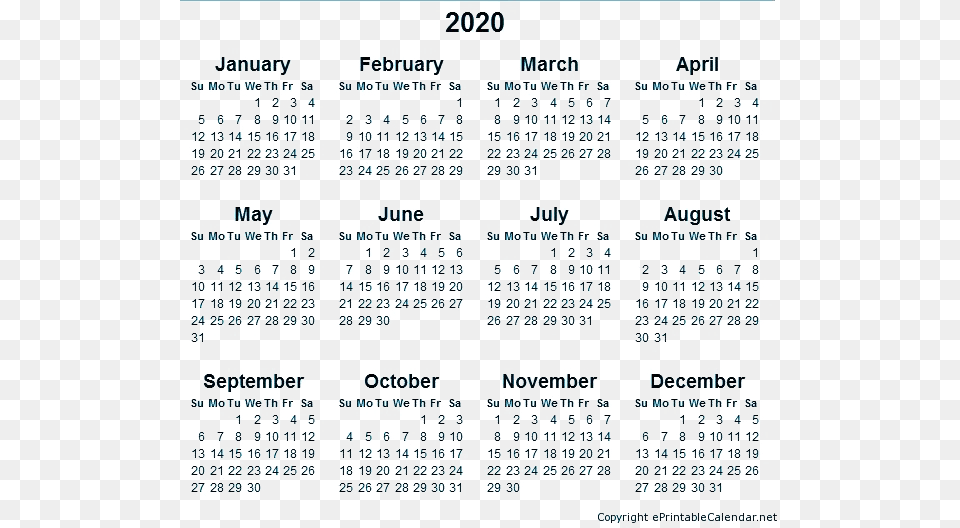 2020 Calendar Transparent 2018 Year Calendar Printable Free, Text Png Image