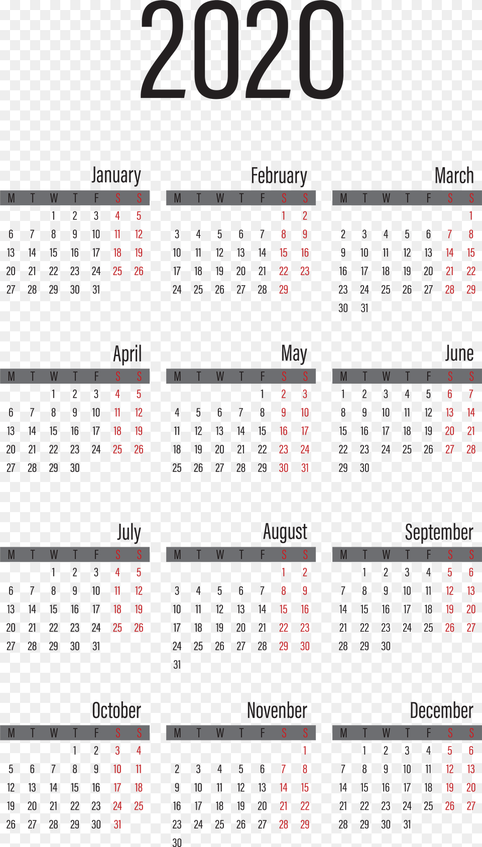 2020 Calendar Large Transparent Image 2020 Year Calendar Printable, Text, Scoreboard Png