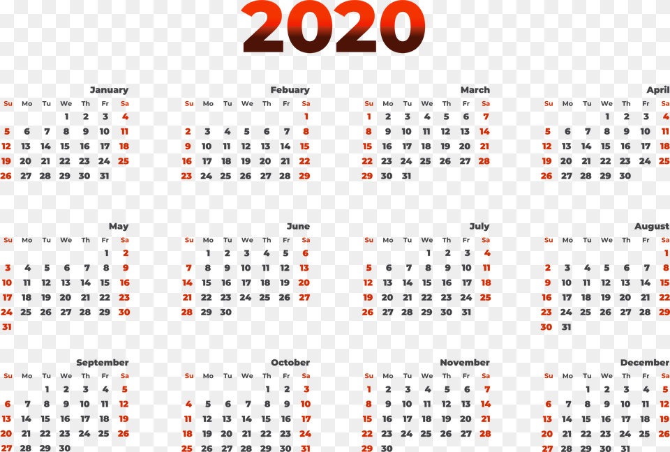 2020 Calendar Transparent Image Printable 2020 Calendar, Scoreboard, Text Free Png