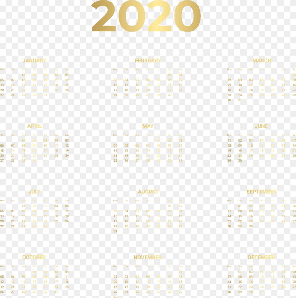 2020 Gold Calendar Transparent Clipart, Text, Scoreboard Png