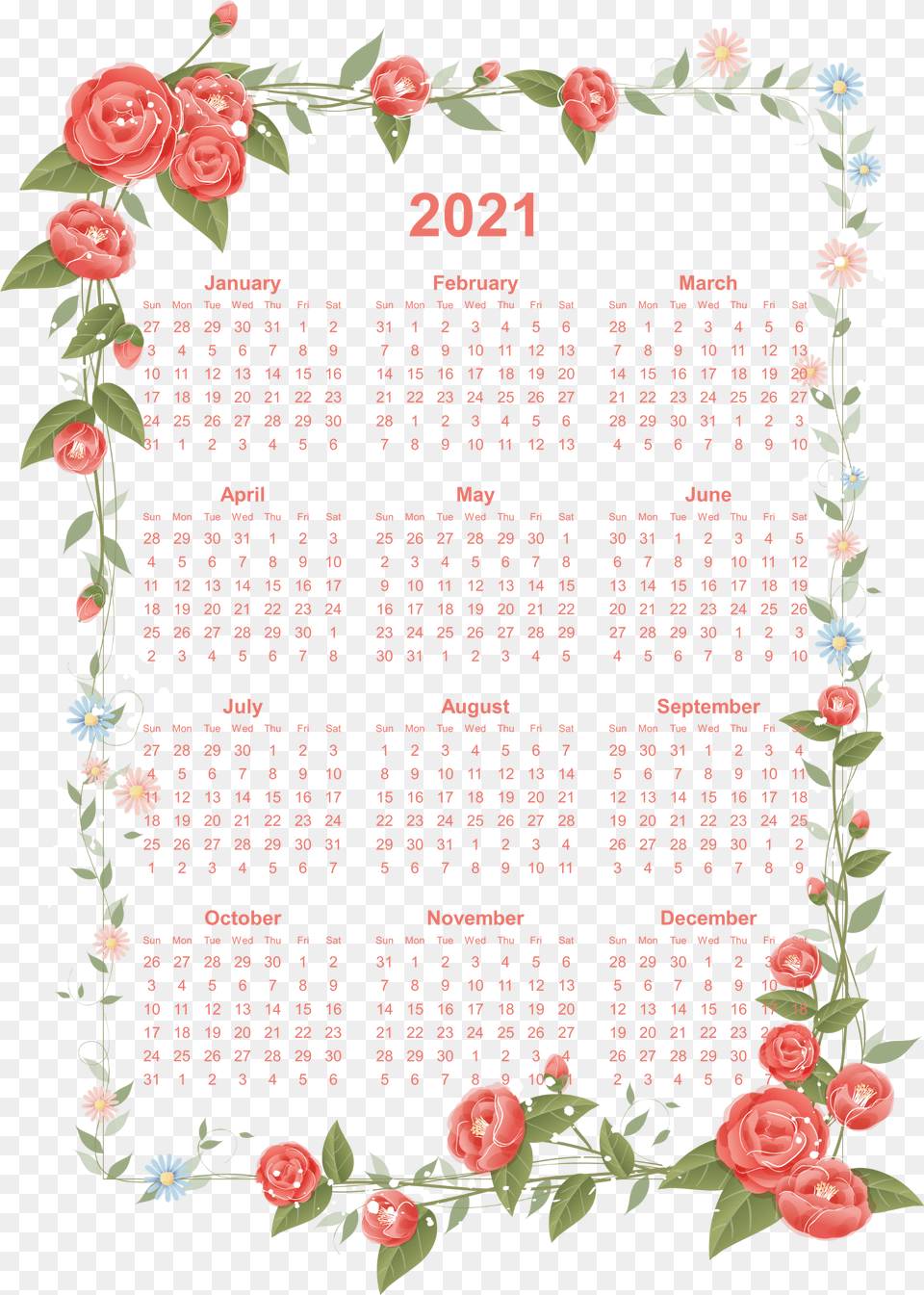 2021 Calendar Transparent Background All 2019 Calendar Printable Floral, Text, Flower, Plant, Rose Free Png Download