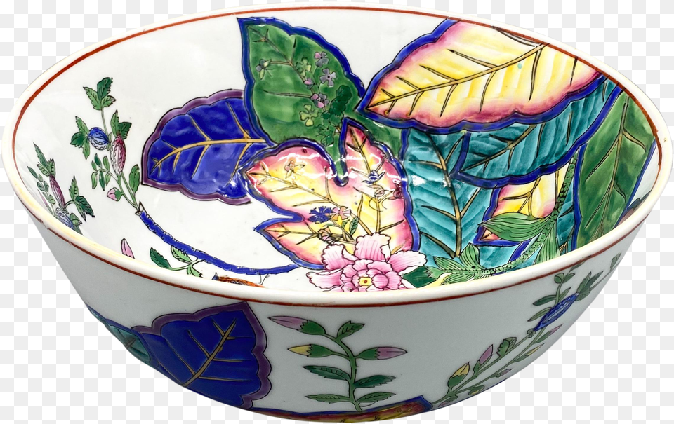 20th Century Chinoiserie Tobacco Leaf With Birds And Flowers Centerpiece Bowl Serveware, Logo, Text, Face, Head Free Png