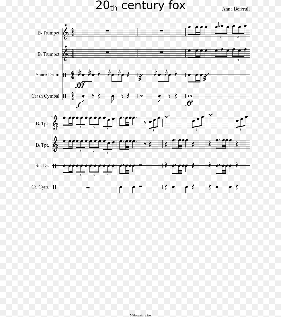 20th Century Fox Sheet Music Composed By Anna Beferull Orff Schulwerk, Gray Free Transparent Png