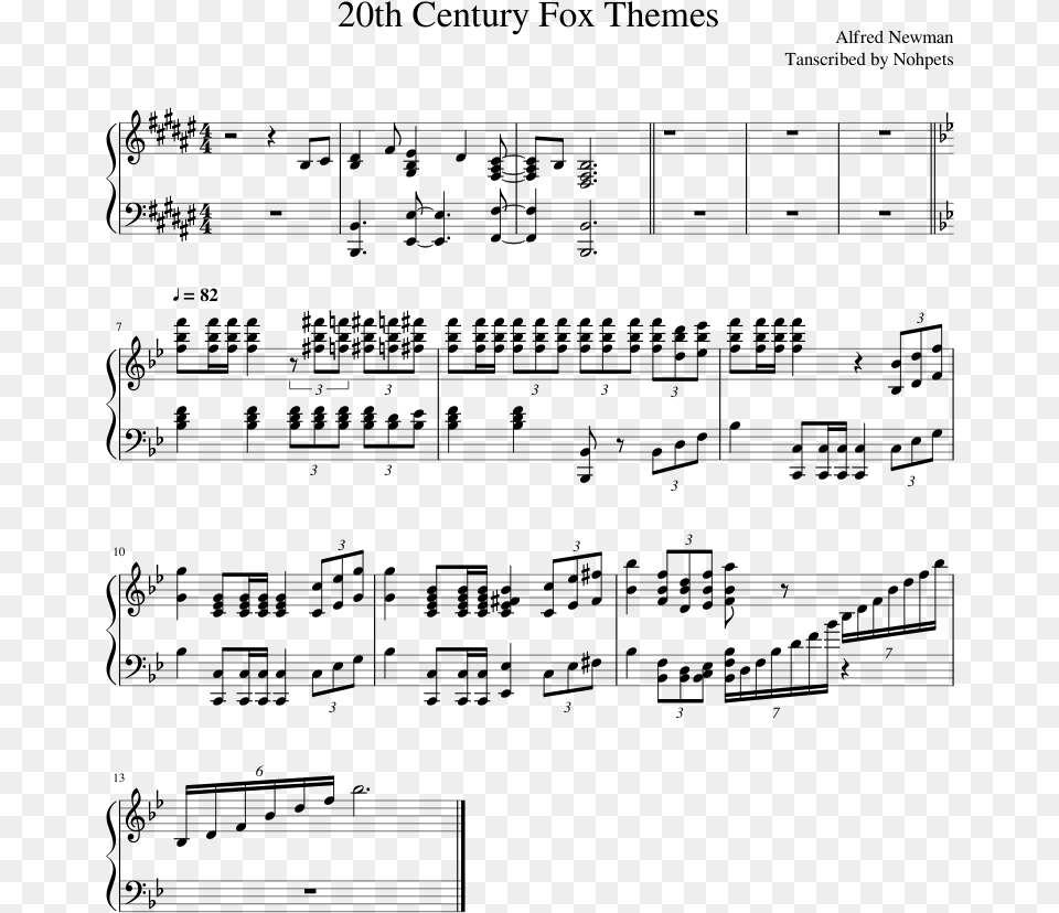 20th Century Fox Themes Sheet Music Composed By Alfred Music, Gray Free Transparent Png