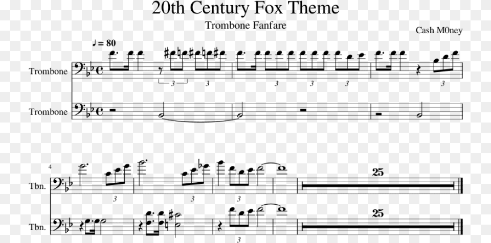 20th Century Fox Trombone Images 20th Century Fox Intro Noten, Gray Free Transparent Png