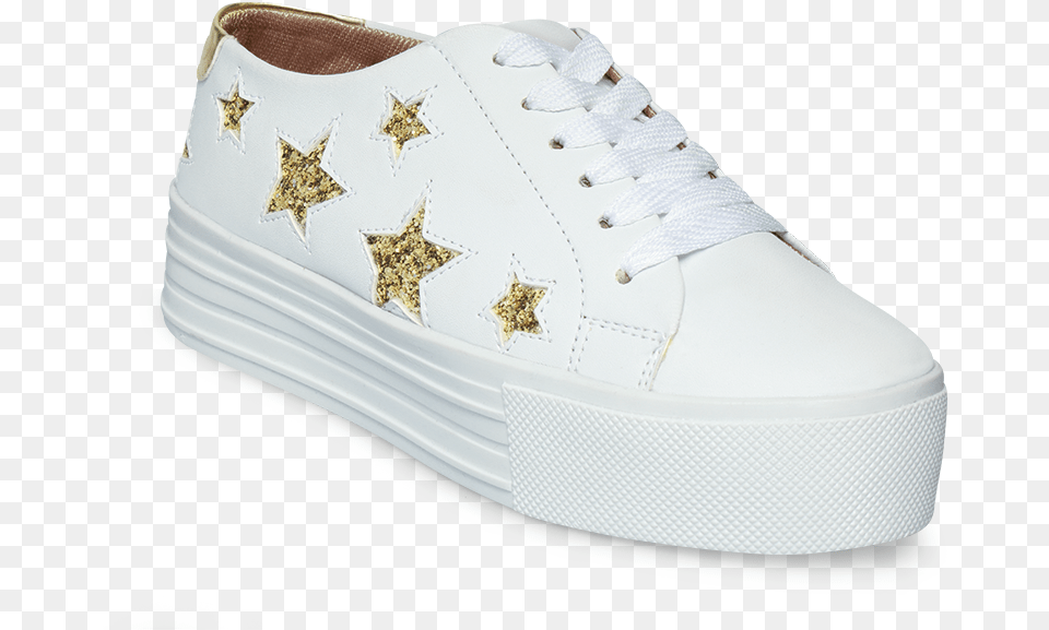 238 Tenis Blanco Con Estrellas Doradas White, Clothing, Footwear, Shoe, Sneaker Free Png