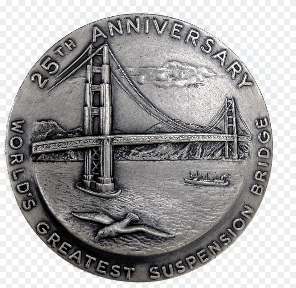 25th Anniv Golden Gate Bridge Medal, Logo, Coin, Money Png Image