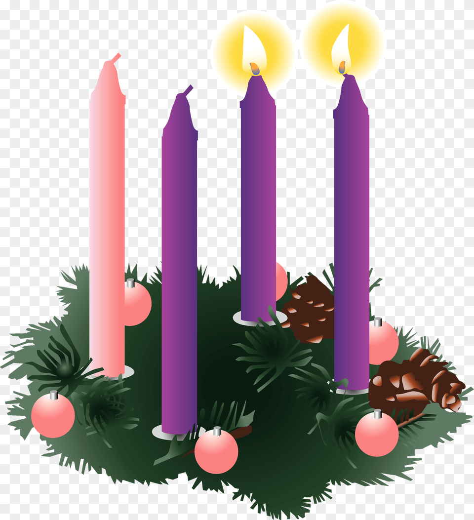 2nd Sunday Of Advent C Three Advent Candles Lit, Birthday Cake, Cake, Cream, Dessert Free Transparent Png