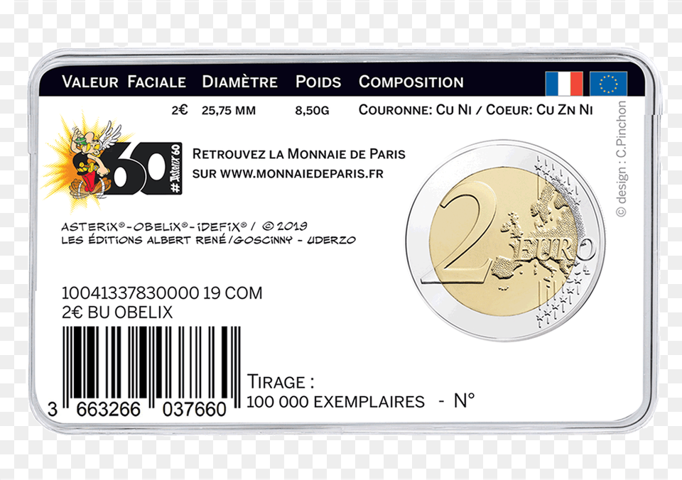 3 2 Euro Coin Asterix, Text, Document, Person, Driving License Free Transparent Png