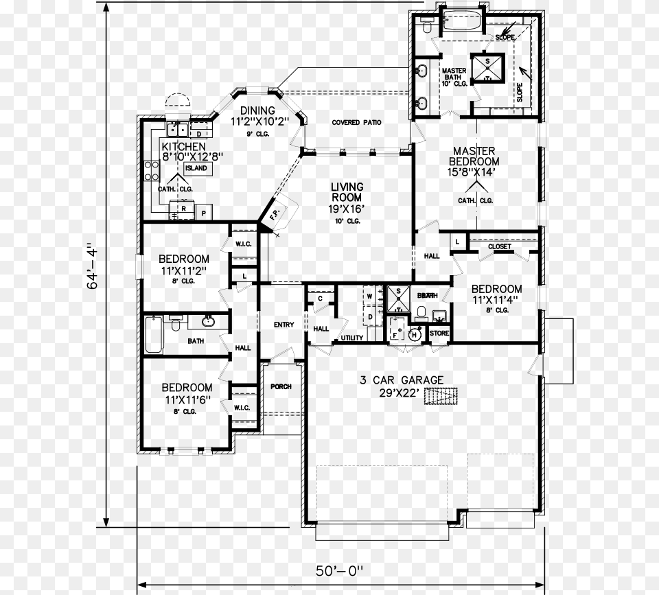 3 Bedroom 2 Bath Floor, Gray Png