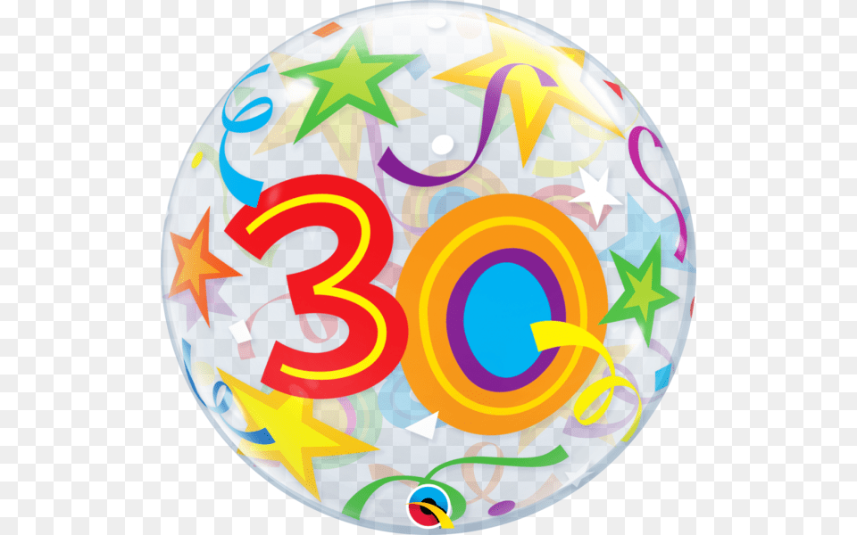 30th Birthday Bubble Balloon With Brilliant Stars Amp Balloon, Sphere, Ball, Rugby, Rugby Ball Free Transparent Png