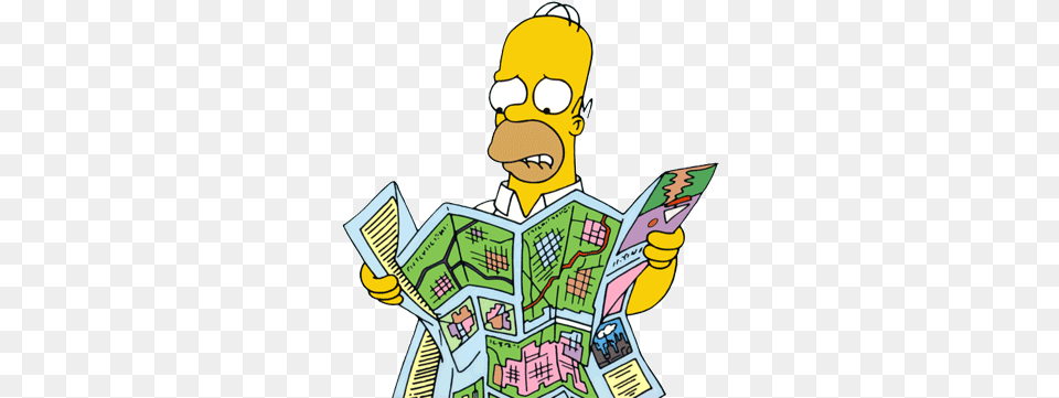 350x365 Map Confused Homer Simpson Reading A Map, Person, Baby, Book, Comics Free Png