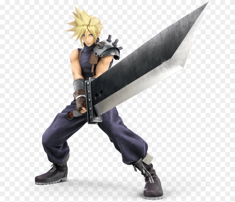 3d Absurdres Blonde Hair Blue Eyes Buster Sword Super Smash Bros Ultimate Cloud, Blade, Person, Knife, Weapon Free Transparent Png