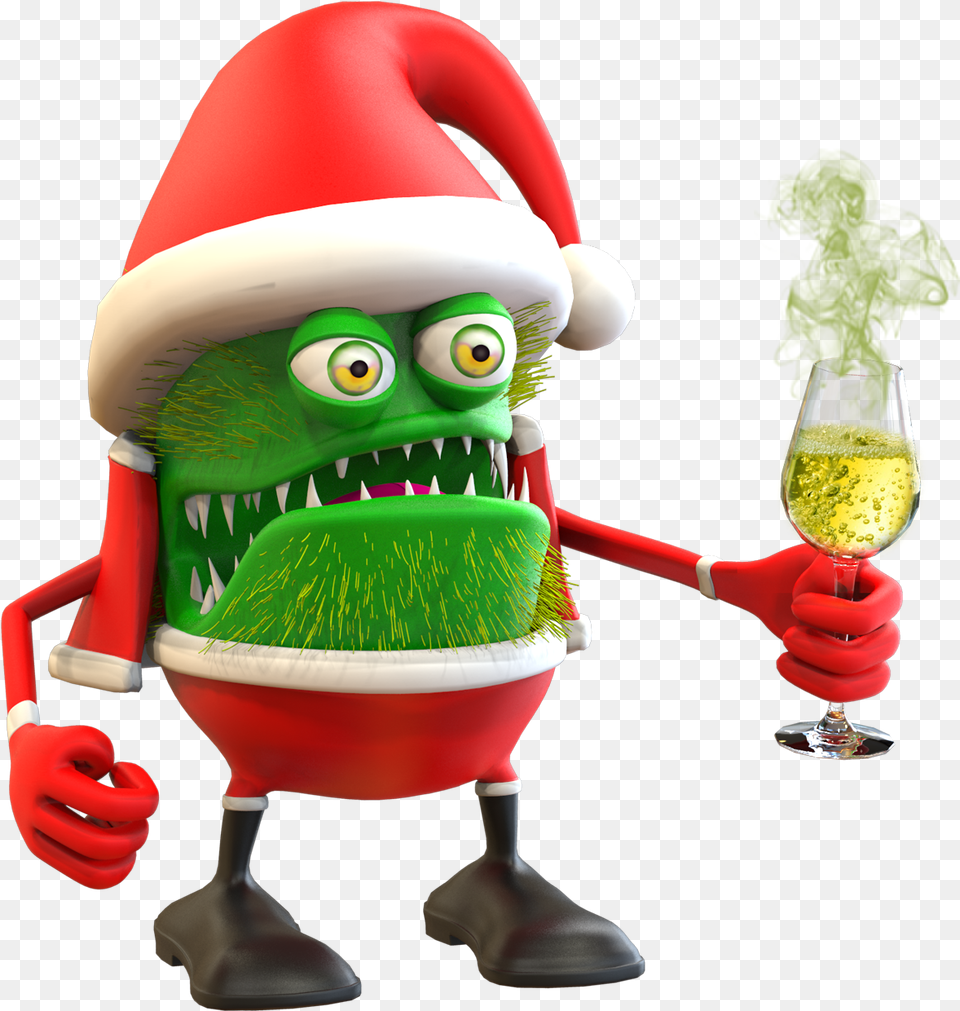 3d Bacteria Character With Champagne Cartoon, Glass, Toy, Child, Female Free Transparent Png