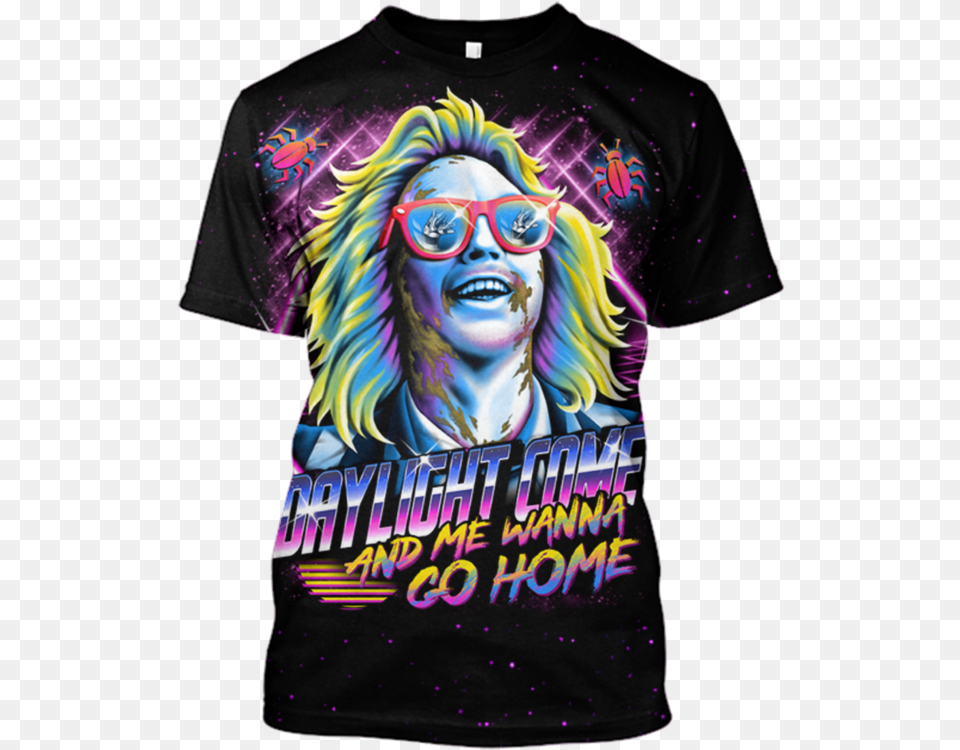 3d Beetlejuice Daylight Come And Me Wanna Go Home Tshirt Beetlejuice It39s Showtime, Clothing, T-shirt, Face, Head Free Png