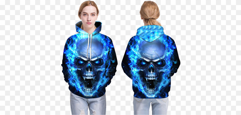 3d Blue Flame Skull Hoodies Free Shipping Blue Skull Sweatshirt, Clothing, Hoodie, Knitwear, Sweater Png